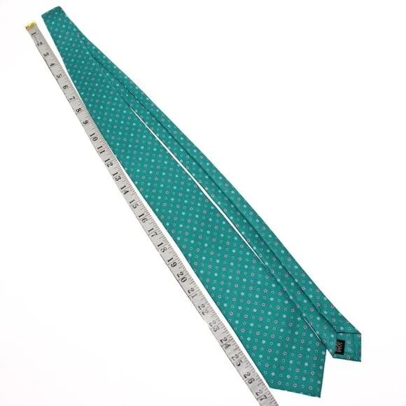 Drake's NWT Neck Tie in Teal Green with Red & Blue Geometric Pattern 100% Silk